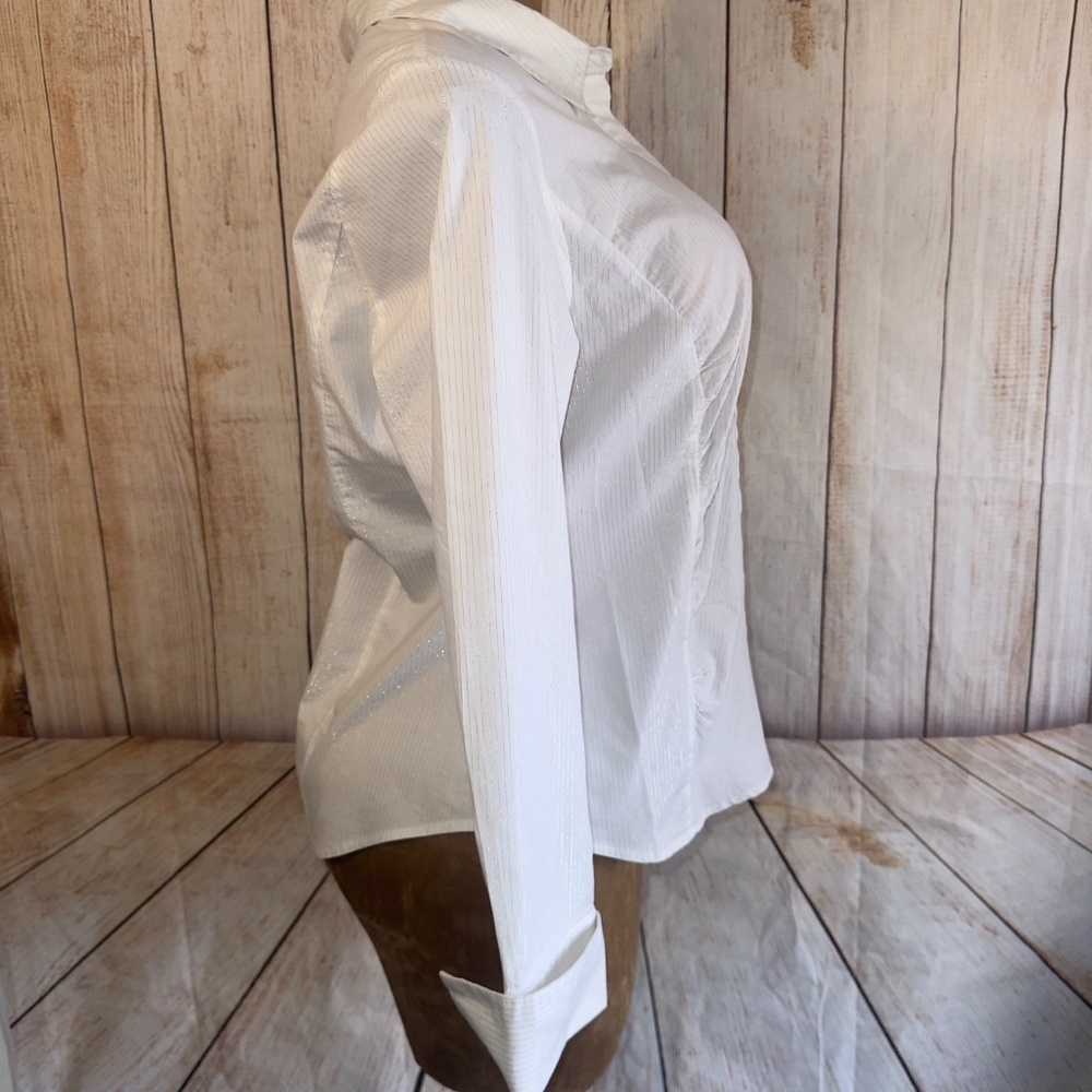 Lane Bryant White & Silver Metallic Stripe Button Up shirt, Women’s 14/16​​ - Picture 4 of 10